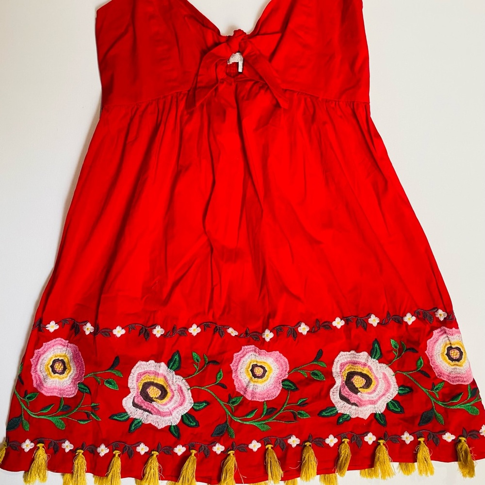 Gianni Bini Cutout Tie Embroidered Tassel Dress